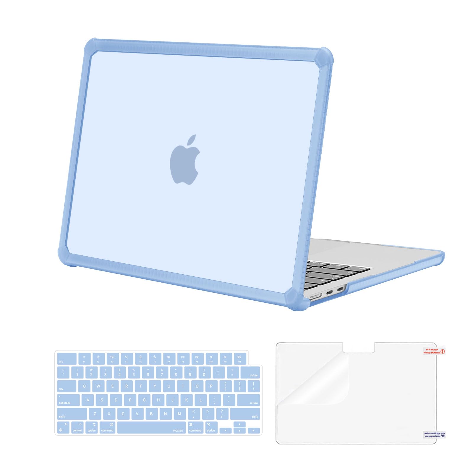 MOSISO Compatible with MacBook Air 13 inch Case 2025 2024 2023 2022 M4 A3240 M3 A3113 M2 A2681,Anti-Cracking Heavy Duty TPU Bumper Hard Case&Keyboard Skin&ScreenFilm for MacBook Air 13.6, Air Blue