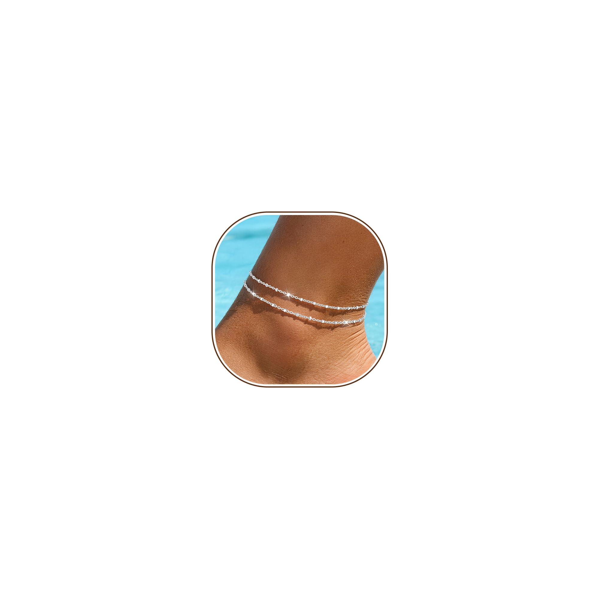 Chihayafuji Fußkettchen für Damen Silber 925 Gold Verstellbares Wasserfest Herz Doppelte Stapelbar Fussketten Sommer Strand Fußkette Schmuck Geschenk Frauen