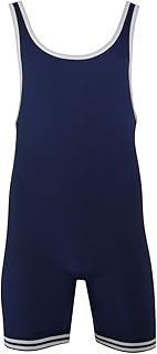 Matman Wrestling Boys Youth Double Knit Nylon Singlet, Navy/White, Youth Medium
