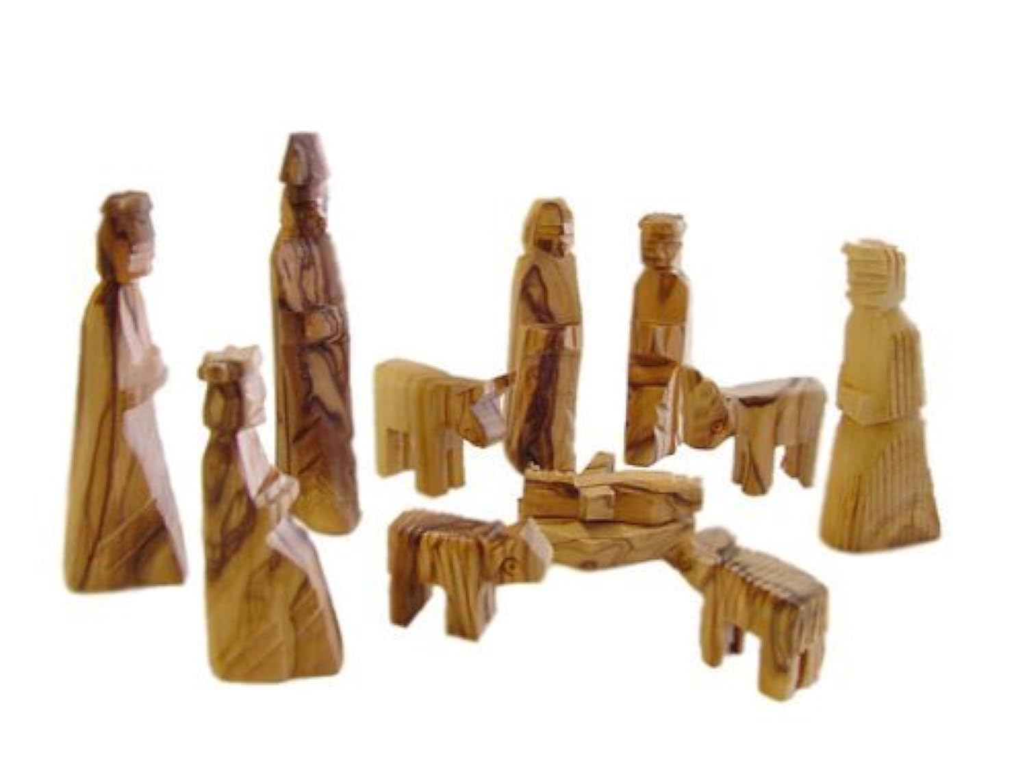 Holy Land Market Olive Wood Children's Nativity Scene - 12-Piece Indoor Wooden Nativity Set, Handmade in Bethlehem, with Pictorial Story Booklet & Authenticity Certificate, 3-Inch Figures