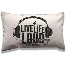 AOYEGO غطاء وسادة رمي الموسيقى 12x20 بوصة Rock N Roll Festival Live Life Loud Headphone Guitar Rectangle Pillow Cases الصفحة الرئيسية غطاء وسادة من القطن الزخرفي لأريكة السرير رمادي أسود