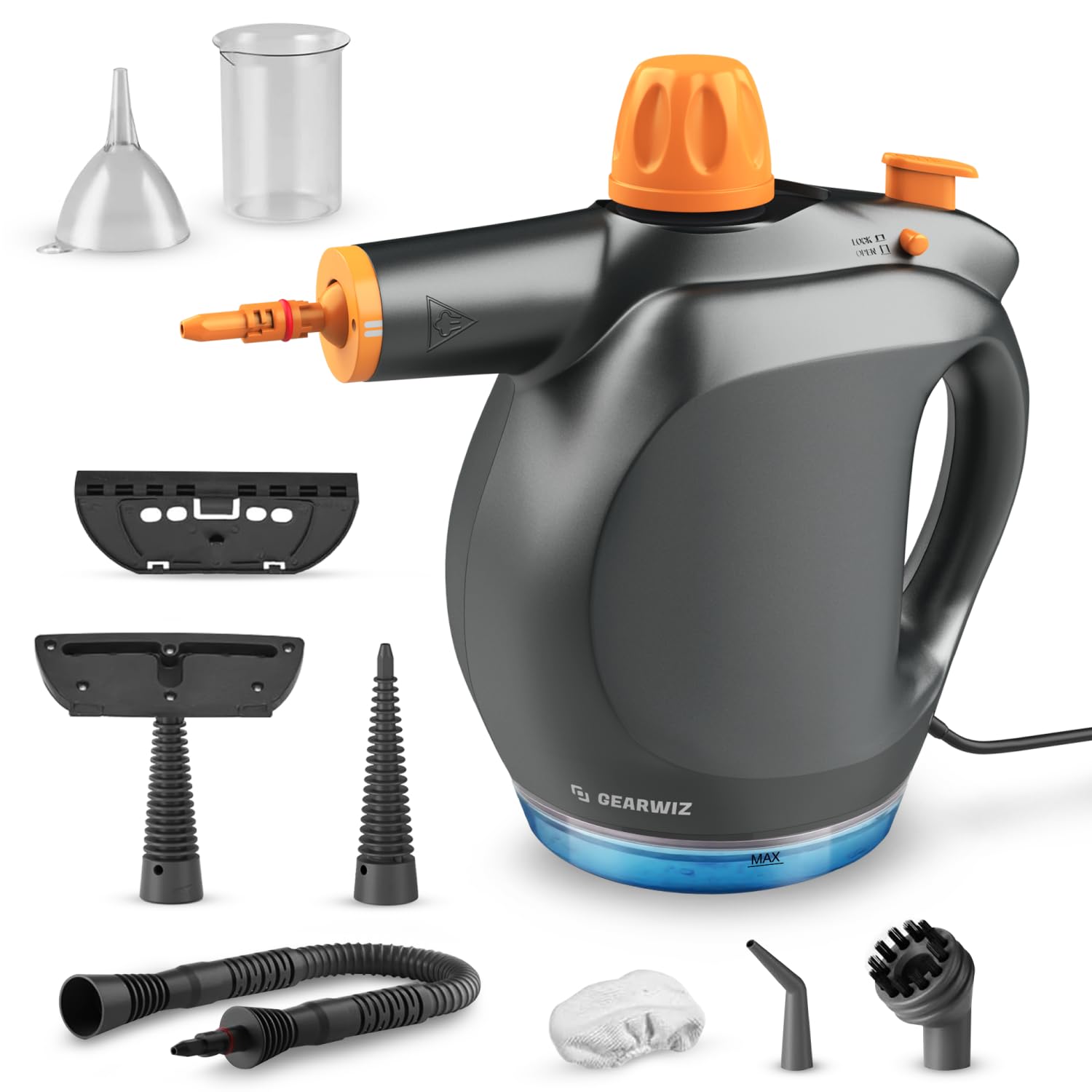 Handheld Steam Cleaner with Detergent Container 1250W High-Pressure Multipurpose Steamer Continuous Steam Lock Large Tank Safety Lock for