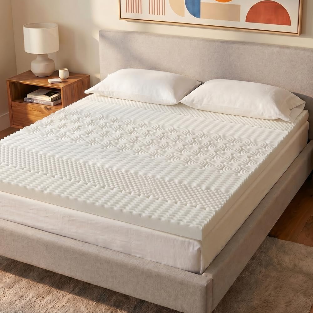 FLANDRIA Surmatelas Mousse à Mémoire de Forme 5cm, 140x190cm, Blanc | Surmatelas 7 Zones, Confort optimal et soutien homogène, 2 pers, Respirant, Soutien optimal, Clic‑Clac, BZ