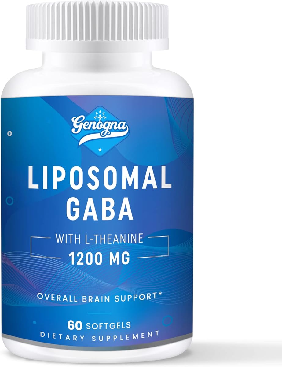Genogna GABA with L-Theanine Supplement 1200mg - High Bioavailable Liposomal GABA Supplements, 60 Capsules for Adults
