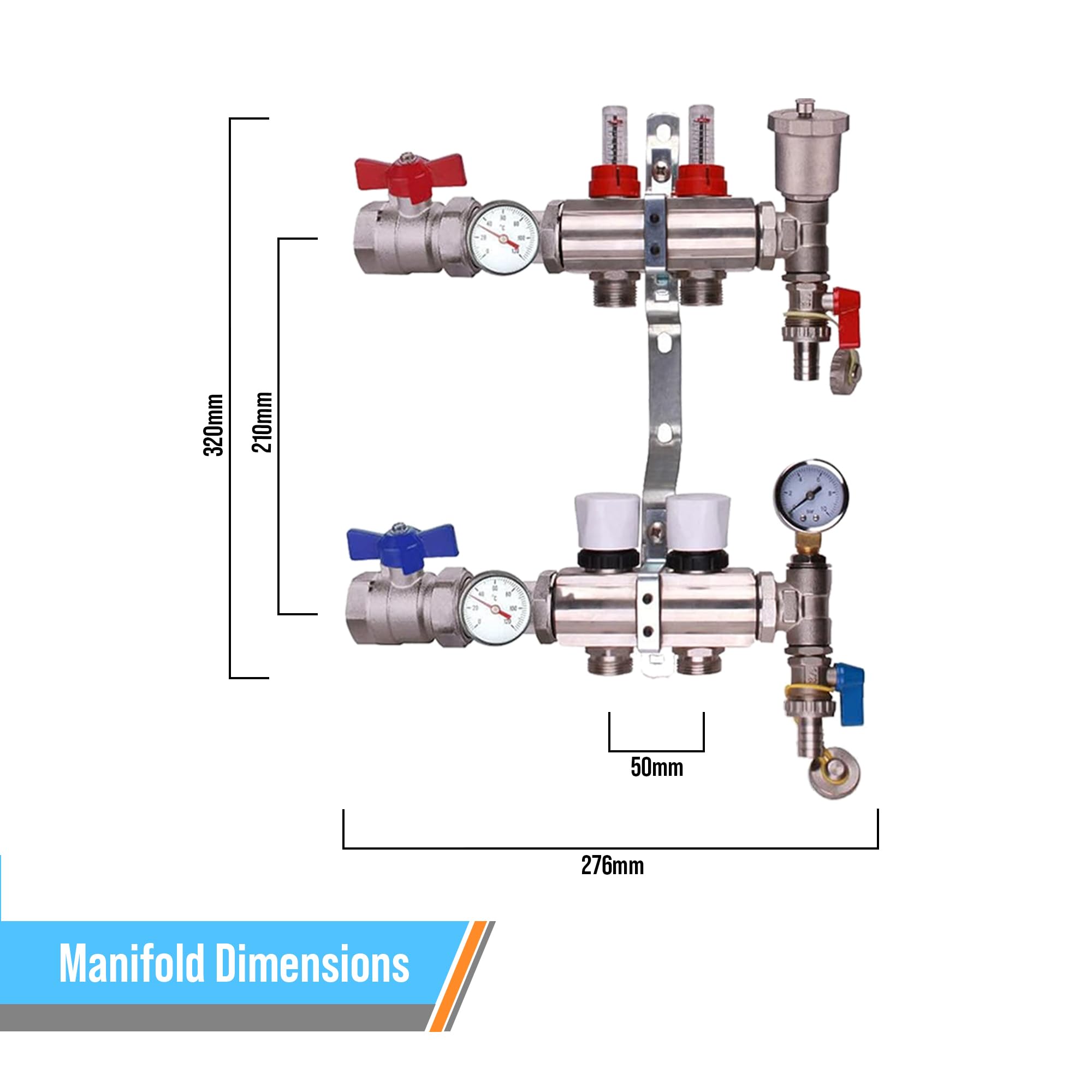 Collettore di riscaldamento a pavimento a 2 porte: soluzione di riscaldamento efficiente per la tua casa - massimizza il comfort, risparmia energia. Design robusto, installazione facile, adatto per