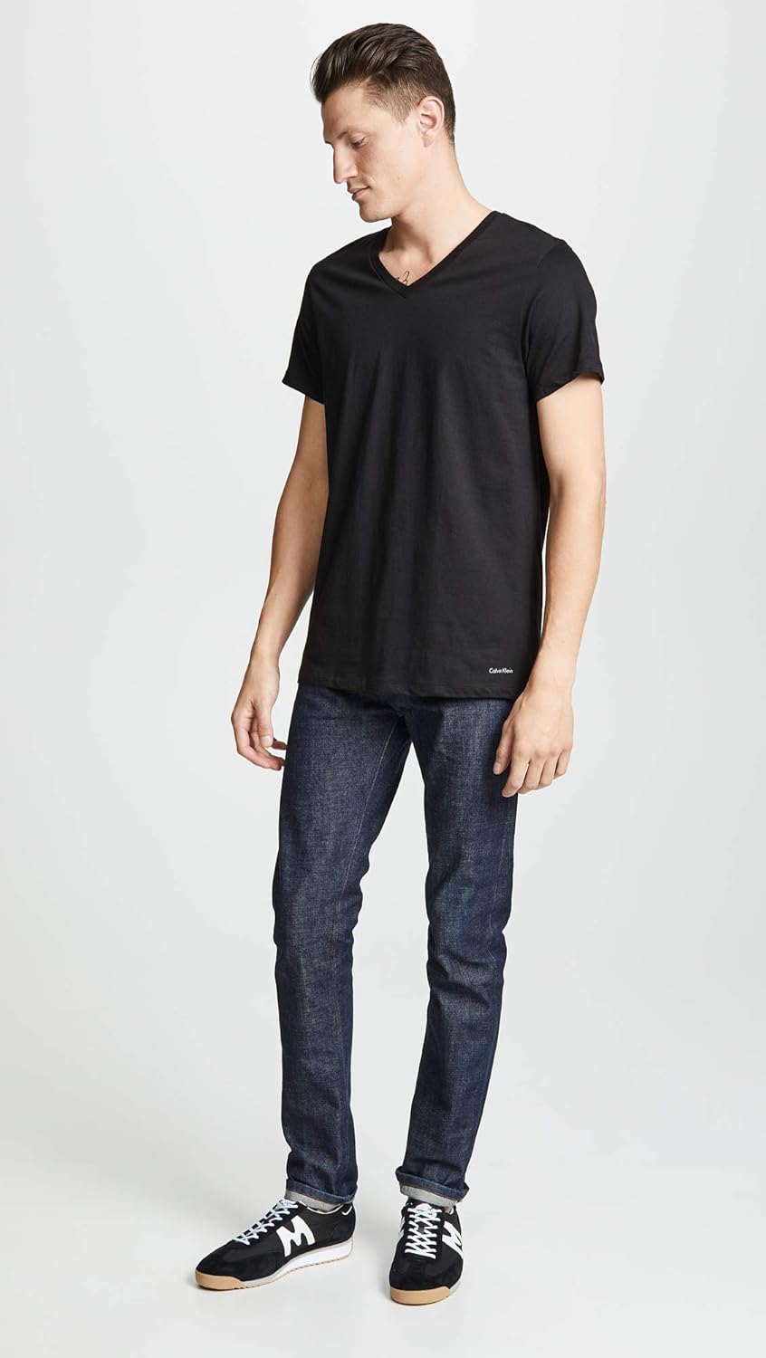 Calvin Klein Men's Short Cotton Multipack V Neck T-Shirts Small Black