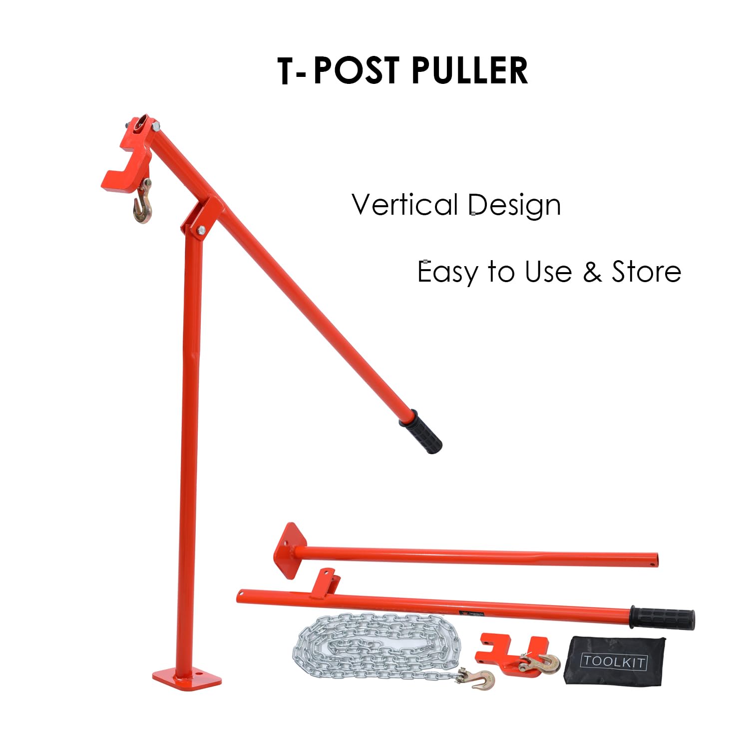 TOPWAY Extractor de Postes en T, 43" con Cadena de 300 cm de Largo, Removedor de Estacas de Madera de Hierro para Postes, Arbustos, Tocones de Árboles, Vallas de Jardín y Granja