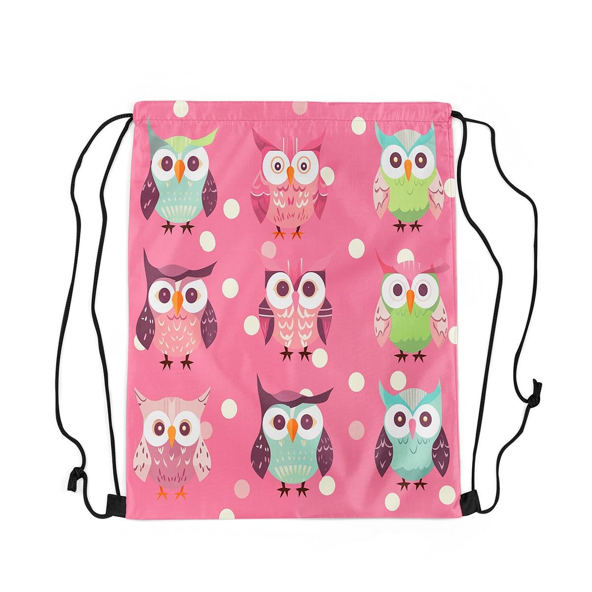 Loussiesd Cute Owl Gym String Bag Pink Wild Animal Drawstring Backpack 40x33cm Cartoon Sports Drawstring Sackpack Animal Theme Drawstring Bags