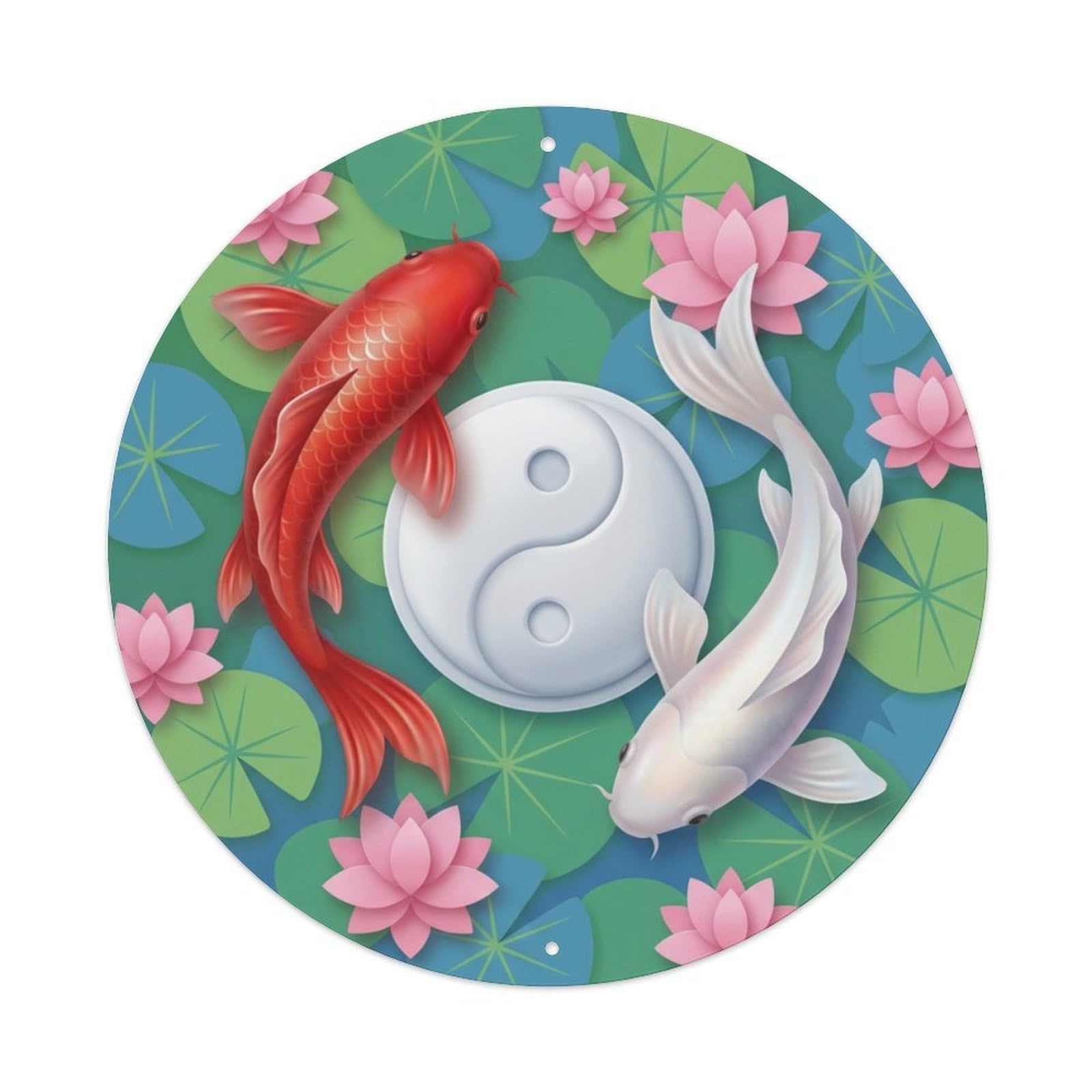 Metal Tin Sign Tai Chi Koi Fish Pond Purity Zen