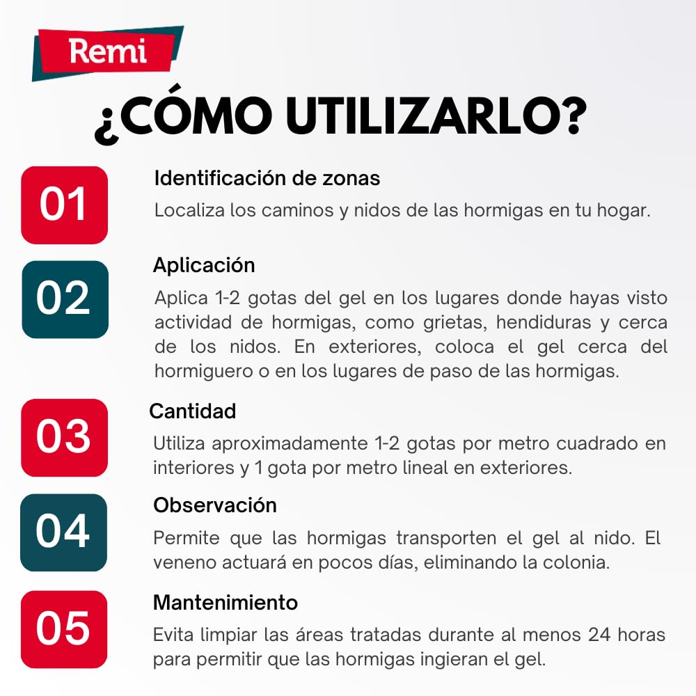Remi Hogar Gel Hormigas Plus | Gel Insecticida Antihormigas en Jeringa | Cebo Insecticida Listo para Usar | Elimina Hormigas y el Hormiguero | Uso Interior | Alta Eficacia | Uso Doméstico