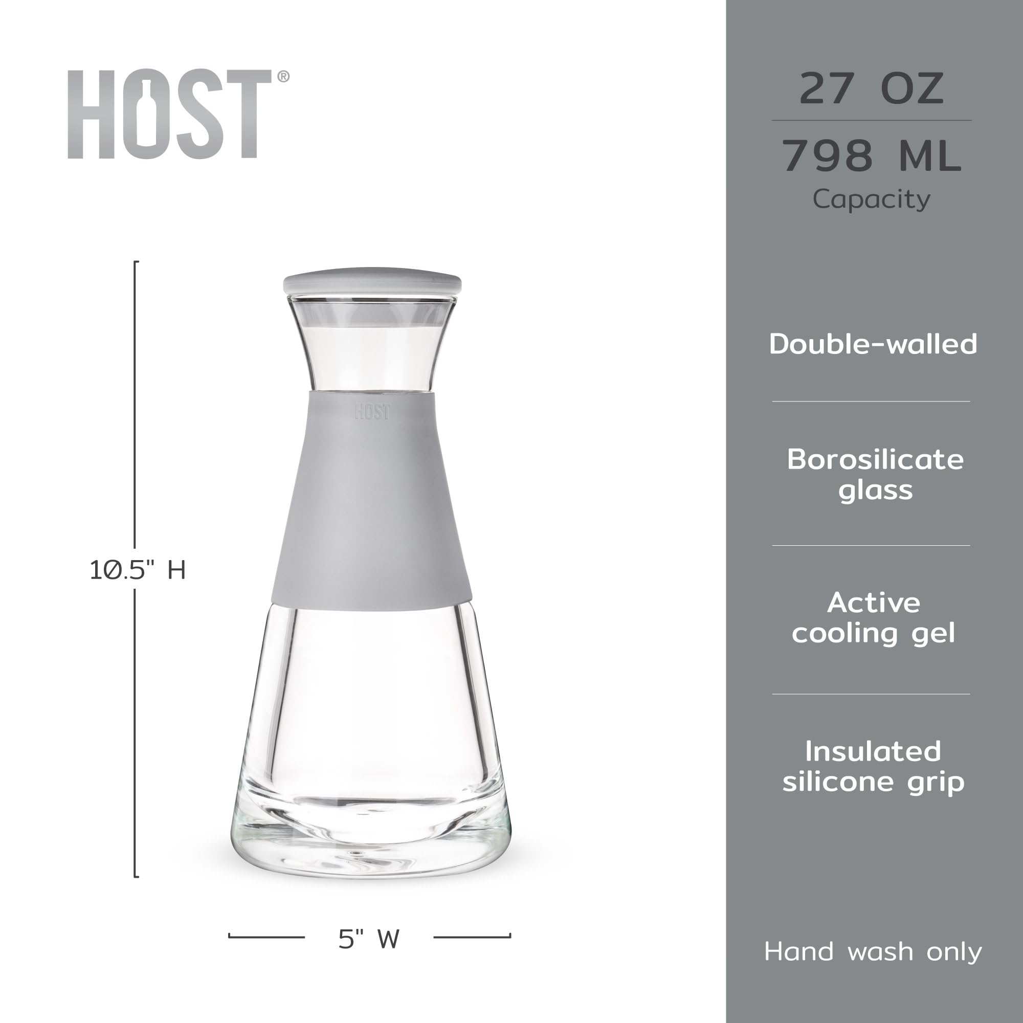 HOST Pojemniki na napoje do lodówki, butelki na sok z pokrywkami, szklany dzbanek na wodę z żelem chłodzącym, 765 ml, szary, zestaw 1 szt., przezroczyste