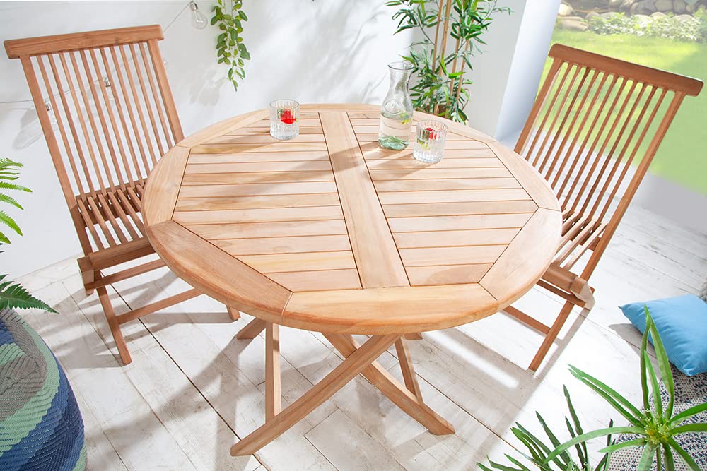 Riess Ambiente Massiver Gartentisch Empire Teak 90cm Teakholz rund klappbar Outdoortisch Garten Tisch Balkontisch