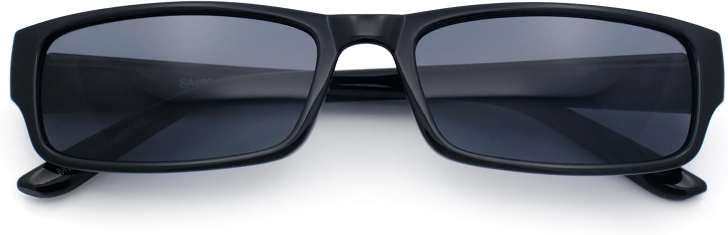 Mens Small Face Snug Fit Color Lens Rectangular Plastic Frame Sunglasses