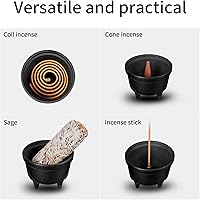 Vista 2 de Quemador de incienso de hierro fundido, juego de quemador de incienso 4 en 1, atrapador de cenizas de incienso de tres patas con tapa para rituales