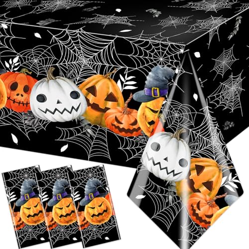 Black Halloween Tablecloth, 3 Pack Halloween Table Cover, Disposa...