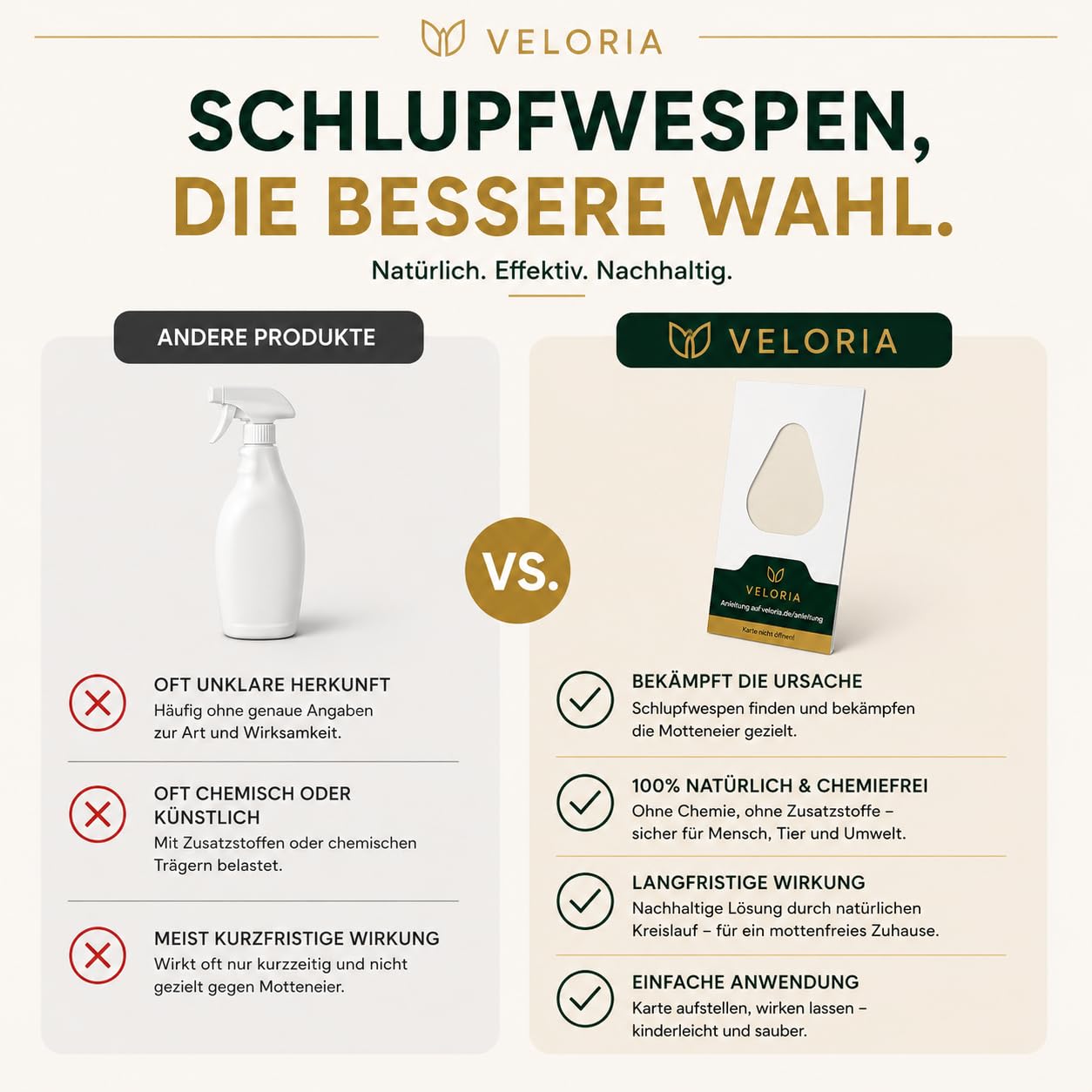 VELORIA Schlupfwespen gegen Kleidermotten - 36 Karten (6 Karten à 6 Lieferungen) - Effektiv Kleider Motten bekämpfen - Alternative zur Mottenfalle, Mottenspray, Pheromonfalle