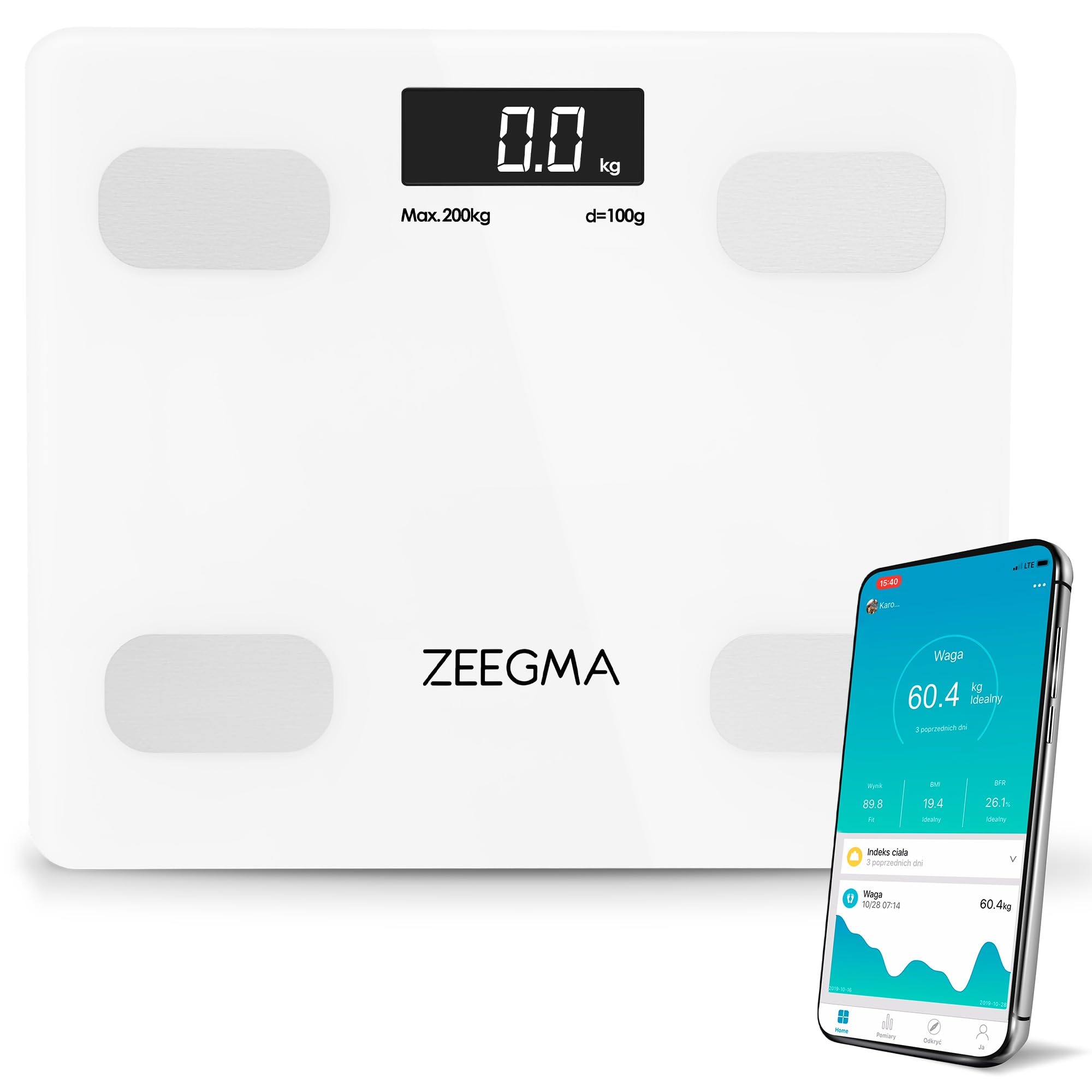 Zeegma ZE-GEWIT Waga Łazienkowa, Szkło, Biały