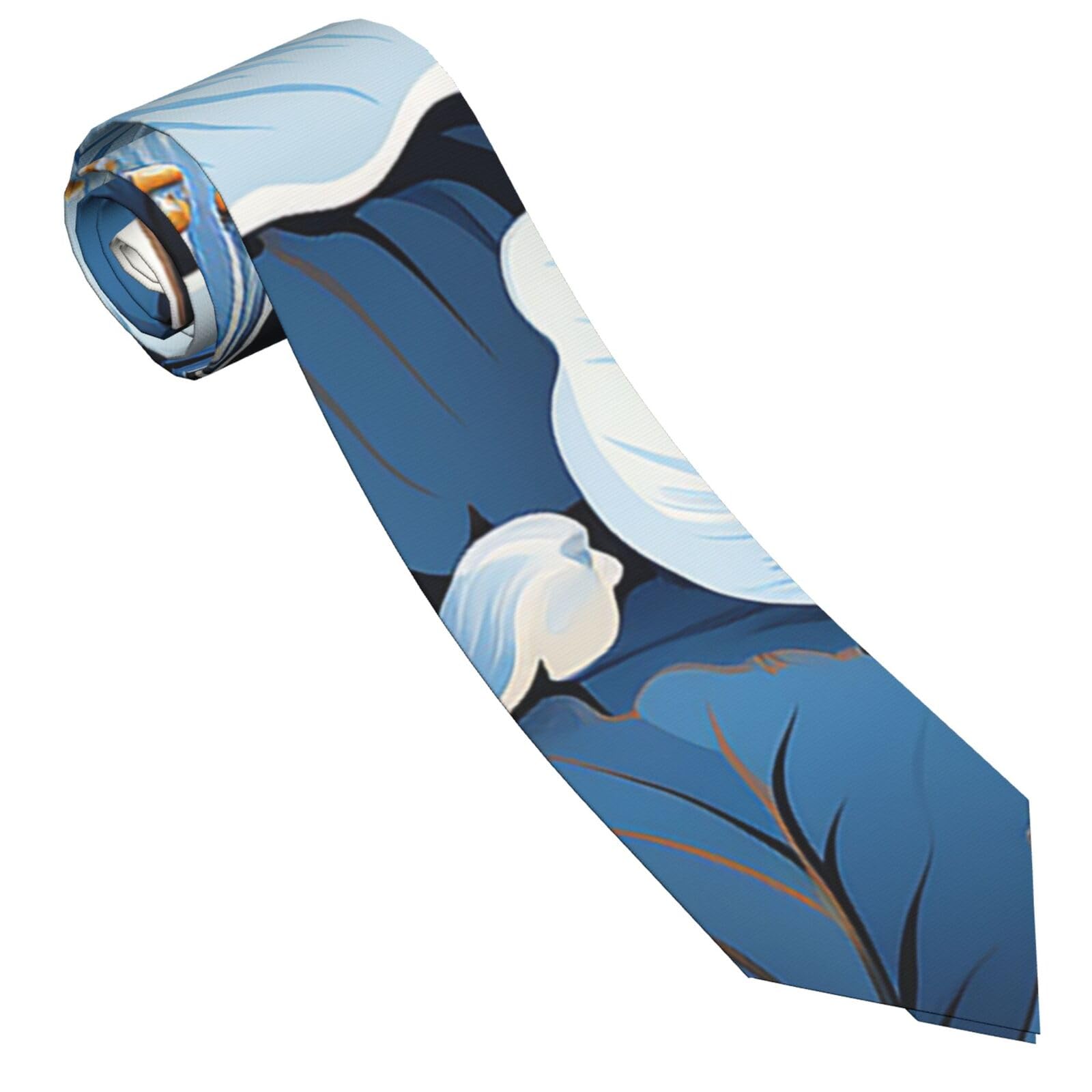 Csgjmygs Men's Blue Hibiscus Flower Silk Tie Necktie Classic Business Necktie Fashion Woven Formal Ties, One Size