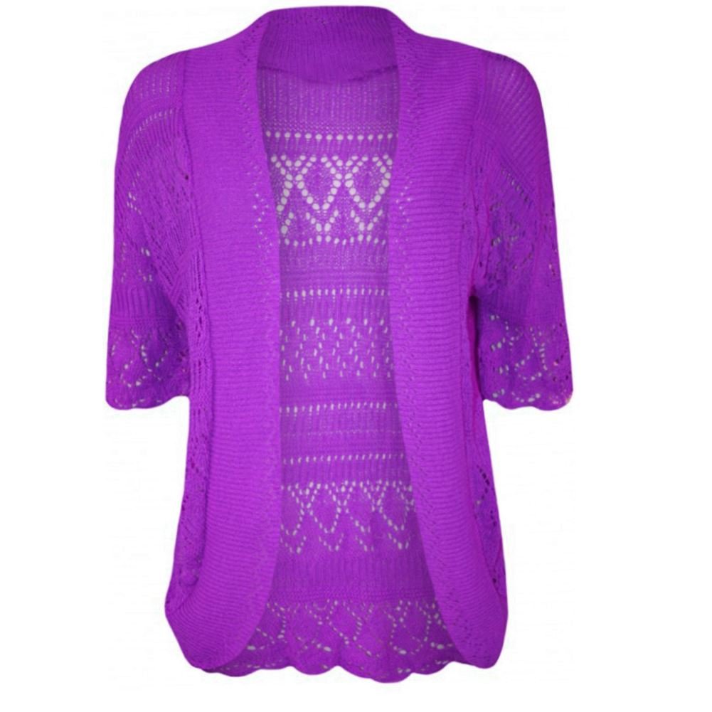 ZEE FASHION Women Ladies Knitted Bolero Crochet Shrug Open Cardigan Plus Size UK 8-30 Purple