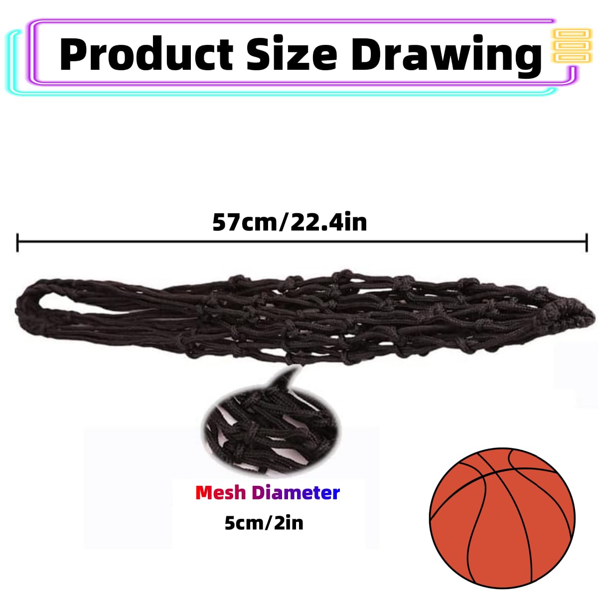 3-Pack Nylon Mesh Sports Ball Bags - Basketball, Football Storage & Carry Bags (2 Black + 1 Small)