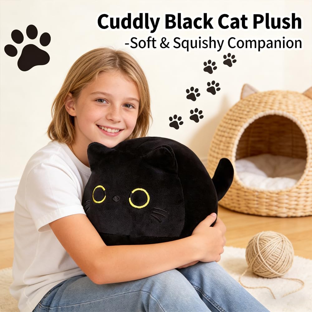 Peluche De Gato Negro De 25 Cm – Súper Suave Y Abrazable – Almohada Decorativa Para Amantes De Los Gatos