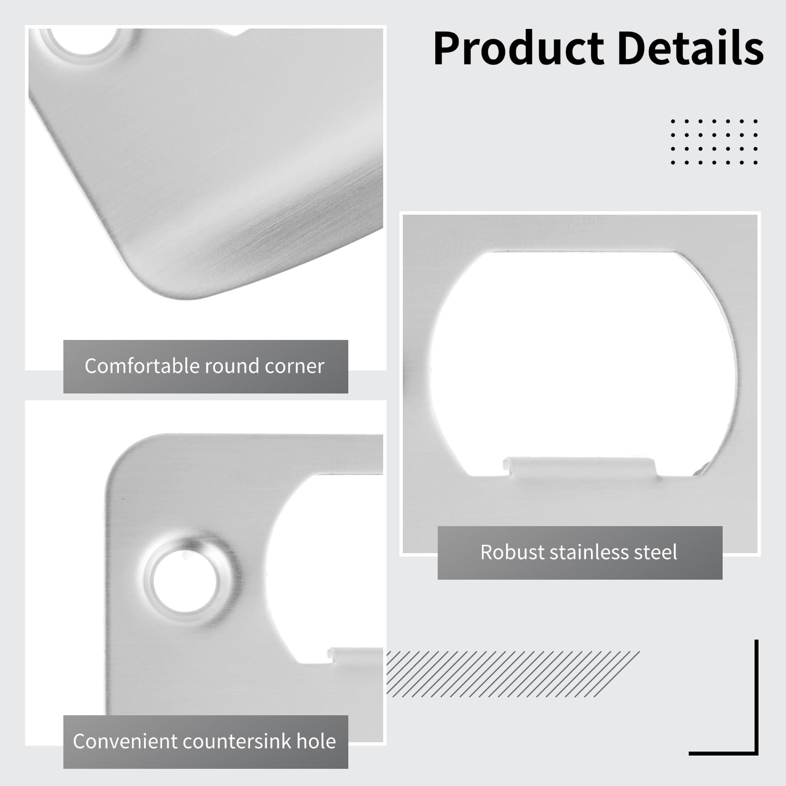 Plaques de gâche pour porte, lot de 12, acier inoxydable, plaques de gâche pour verrou à pêne dormant, angles ronds à bord complet, renfort argenté, pour portes en bois standard et serrures