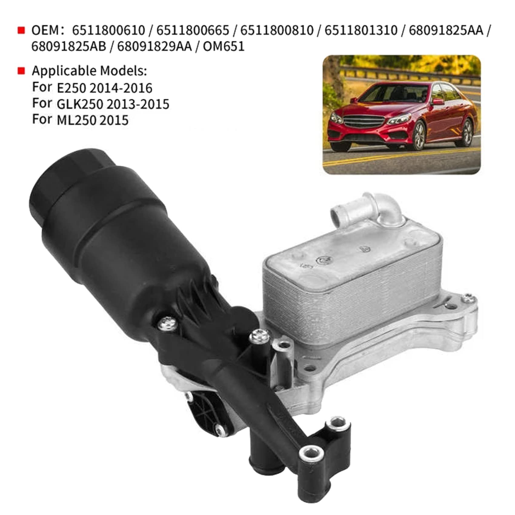 Conjunto de Filtro de Aceite Carcasa de Filtro de Aceite y Enfriador de Aceite 6511801310 6511800610 para E250 GLK250 ML250 Sprinter 2500
