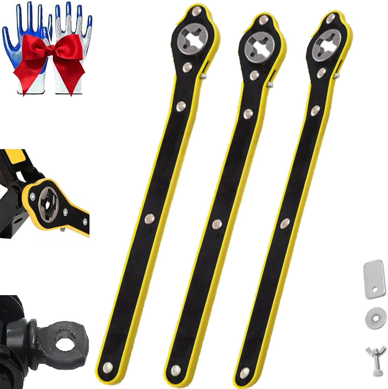 Jack Ratchet Wrench, 360°Swivel Labor-Saving Scissor Jack Lift Speed Handle Tool, Car Scissor Ratchet Tire Wrench Lug Handle Tool, Forward and Reversal Knob for Travel Van Motorcycle (3PCS)