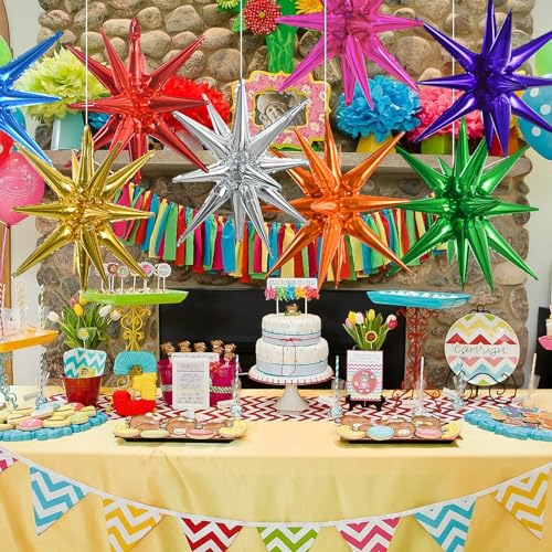 Image of TONIFUL 8 Pcs Explosion Star Balloons Colorful Foil Balloon Party Decor | 22 Inch Large Mylar Star Balloon for New Year Christmas Graduation Birthday Wedding Baby Shower Anniversary Party Supplies