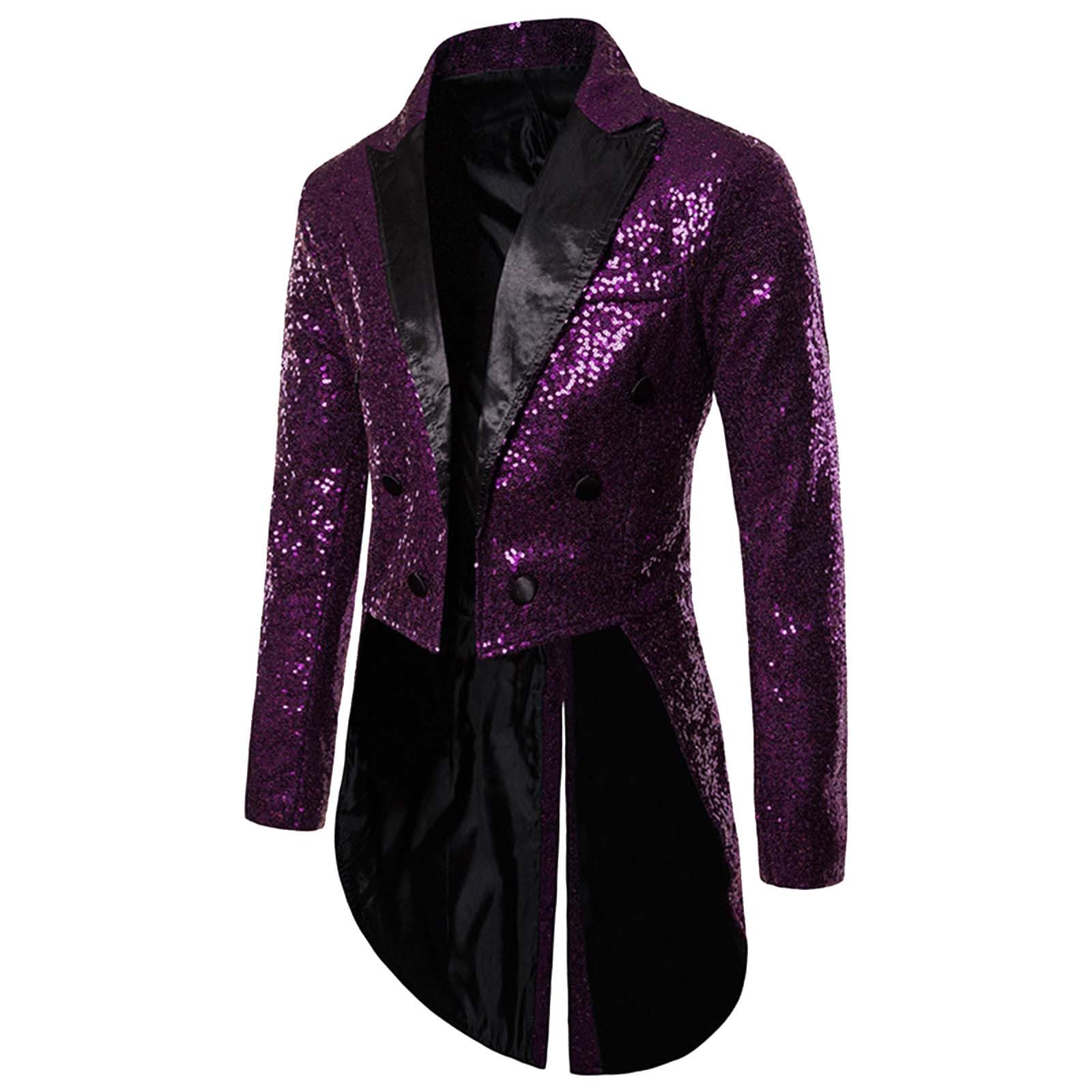 Generisch 2026 Trenchcoat Herren Herrenanzug, Bankett, Nachtclub, Show, Pailletten, modisches Design, Herrenmantel (Purple, M)