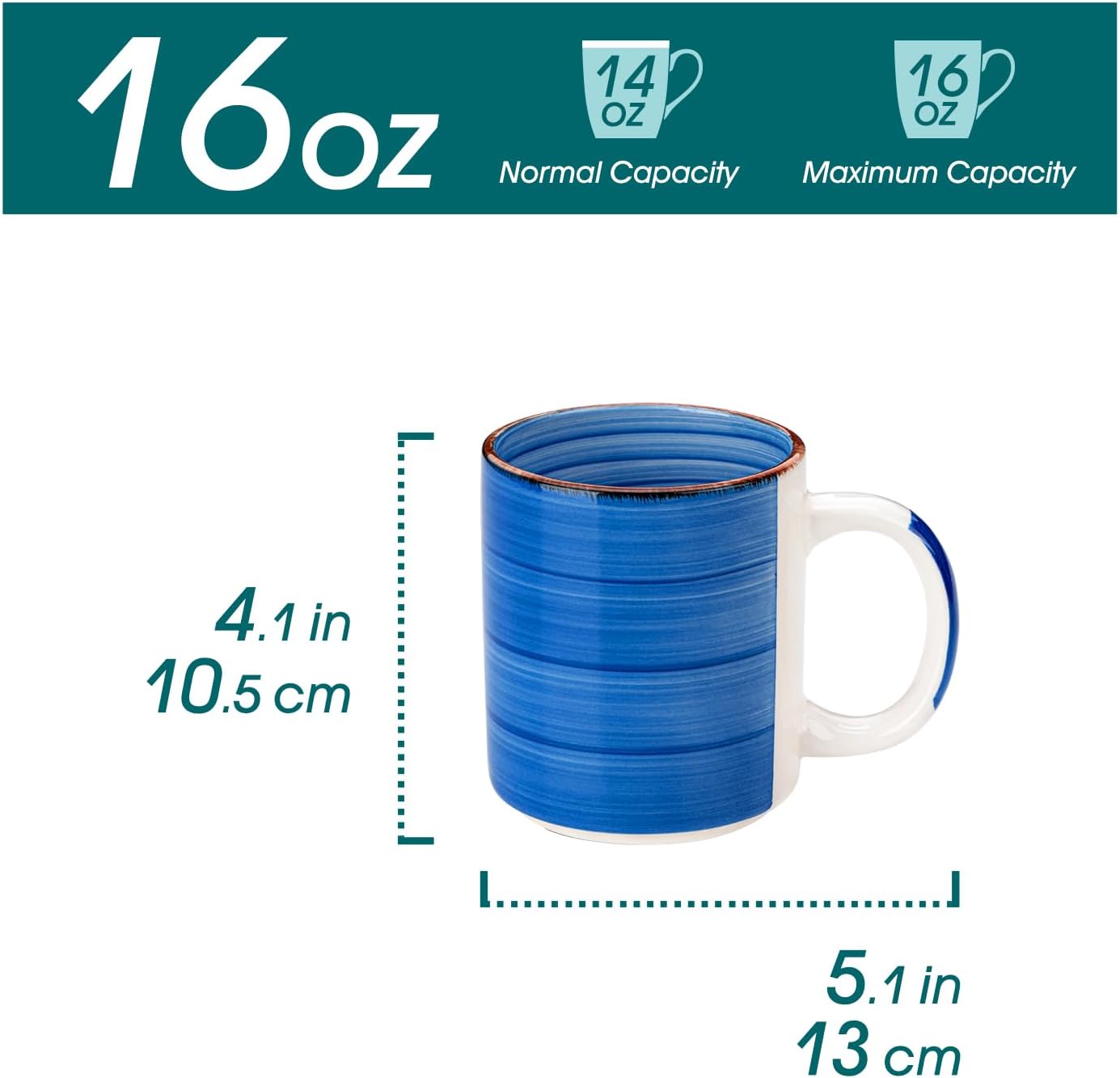 vancasso Bonita Ceramic Coffee Mug Set of 6,16 Oz Coffee Cups with Large Handle for Tea,Latte,Cappuccino,Milk,Cocoa,Dishwasher&Microwave Safe(Blue) - Image 2