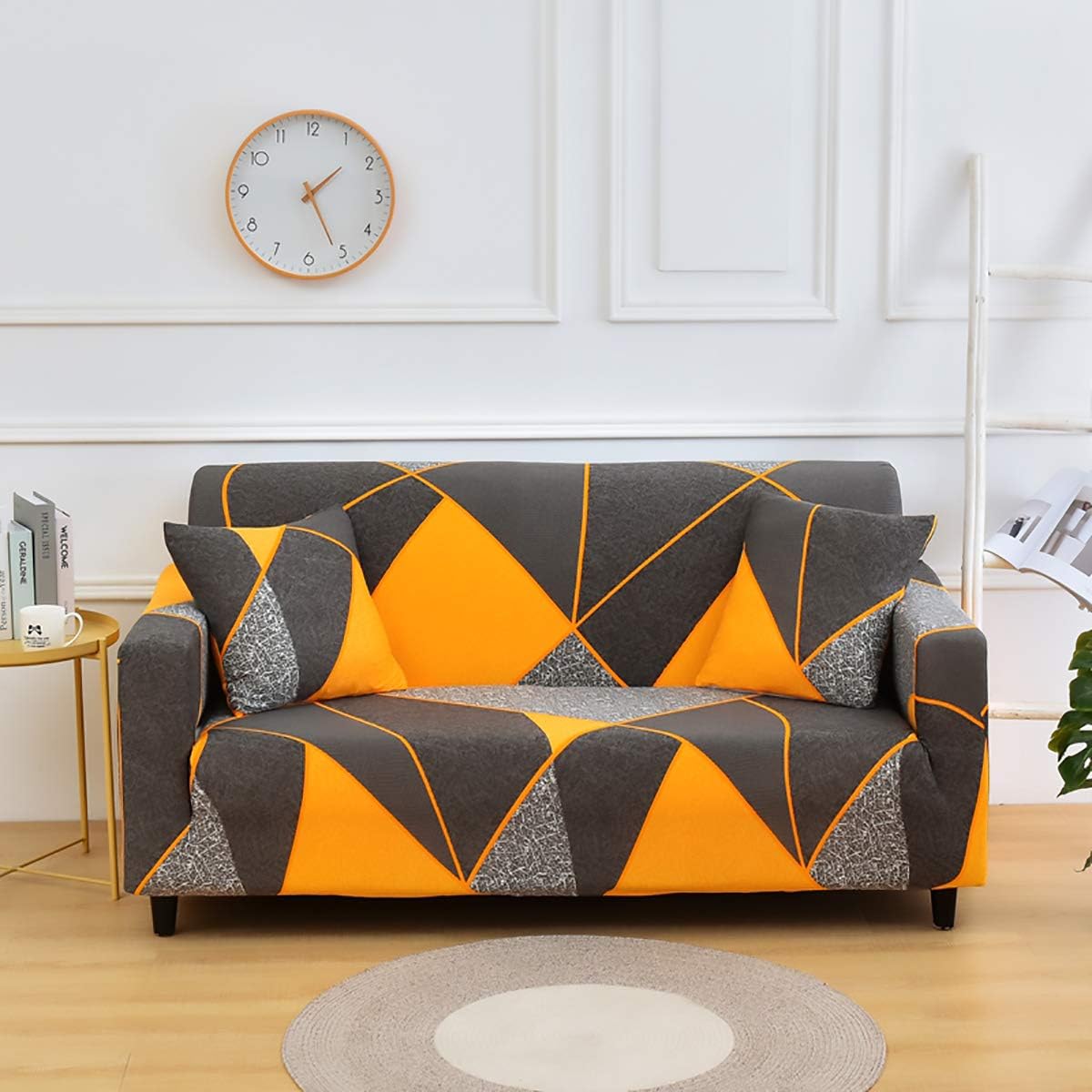 FengRise 4 Seater Cotton Stretch Sofa Slipcover Fashion Geometric Style All-inclusive Stretch Universal Sofa Cover Slipcover Washable Anti-Skid Stretch Soft Couch Cover For Living Room Bed Room