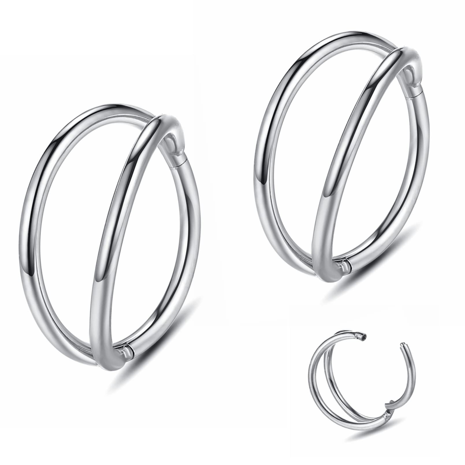 Yrogcu 20G 18G 16G 14G Single/Double Hoop Stainless-Steel Seamless-Hinged-Piercing Segment-Clicker Nose-Ring-Hoop : Diameter 6mm 8mm 10mm 12mm Cartilage Earrings — view 58