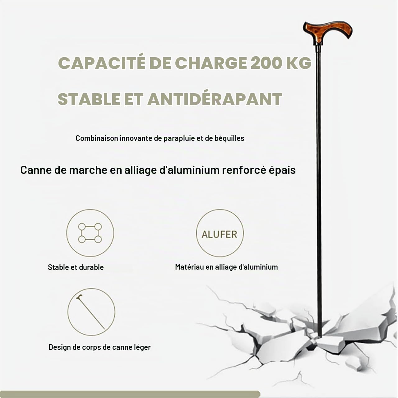 Parapluie Canne 2 en 1 Bâton de Marche Umbrella-Béquilles Antidérapant - pour Les Personnes âgées Canne de Voyage Parapluie de Marche pour L'extérieur