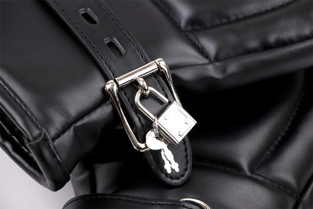HuiZhi Leather Restraints Mitts Adult SM Game Boxing Hand Wraps Bondage Hand-Cuffs Fetish Sex Toys Abusing Glove (Black)