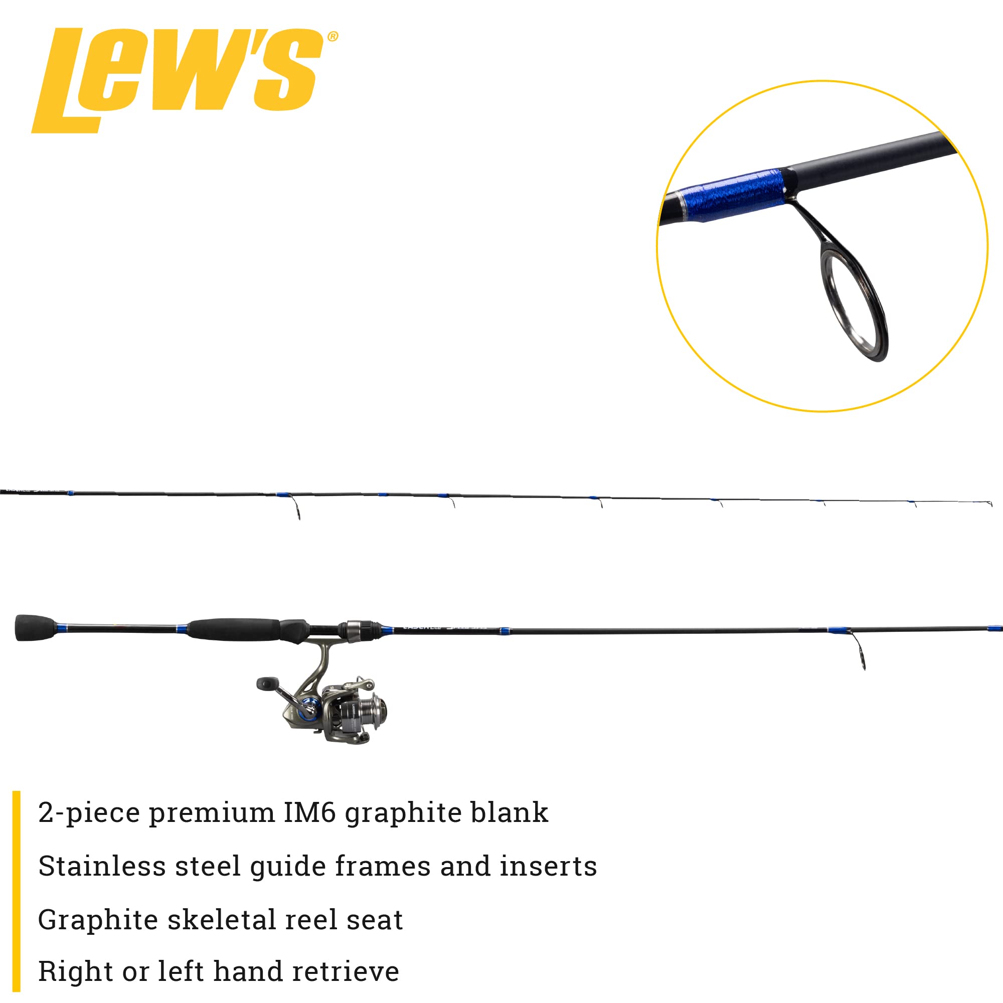 Lew's (LLS10066UL-2) Laser Lite Spinning Reel and Fishing Rod Combo, 6-Foot 6-Inch 2-Piece IM6 Graphite Blank, Size 100 Reel, Right or Left-Hand Retrieve, Silver