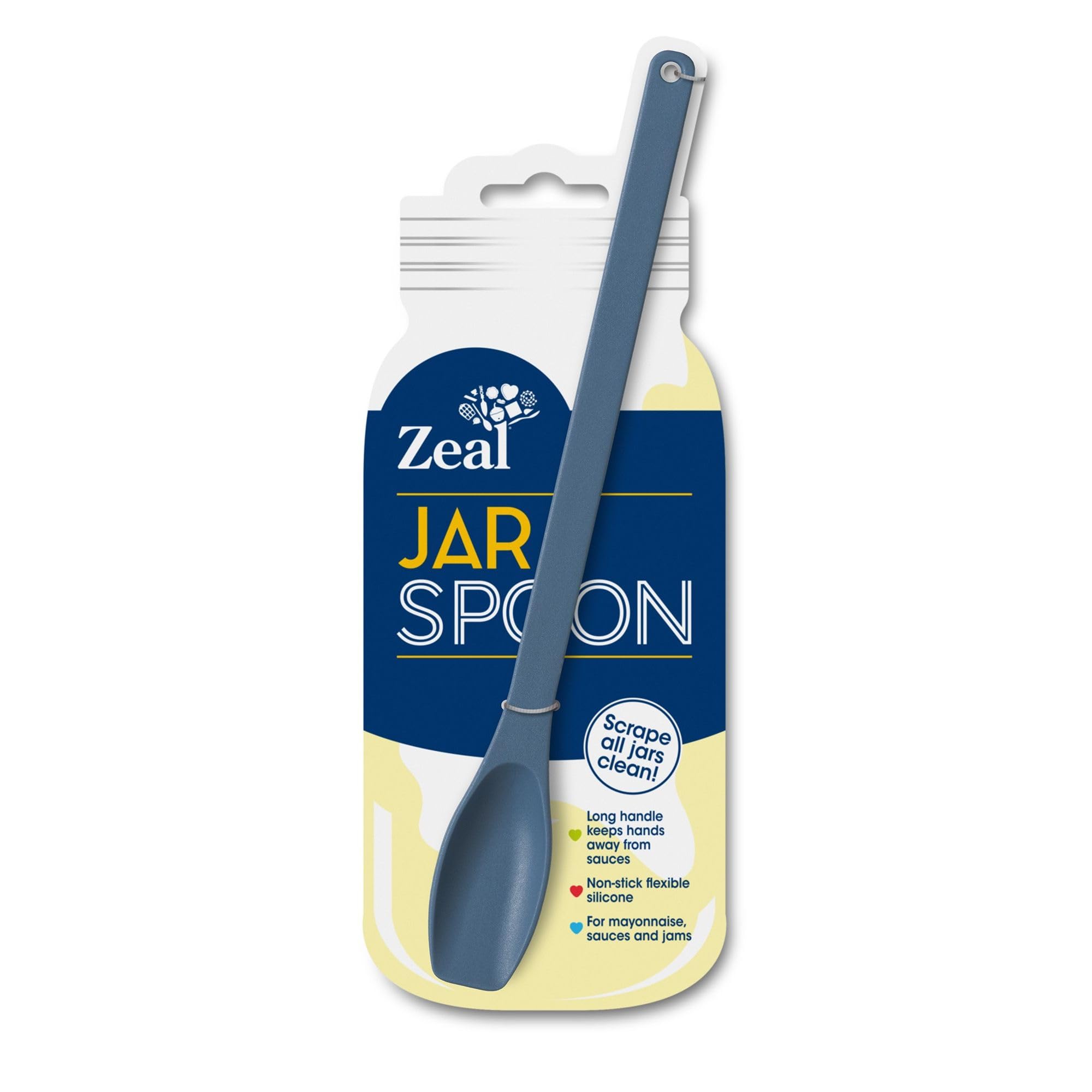 Zeal Silicone Jar Spoon, Long Handle Jar Scraper for Mayonnaise, Jam & Sauces, Flexible BPA Free Silicone Scraper Spoon, 24cm