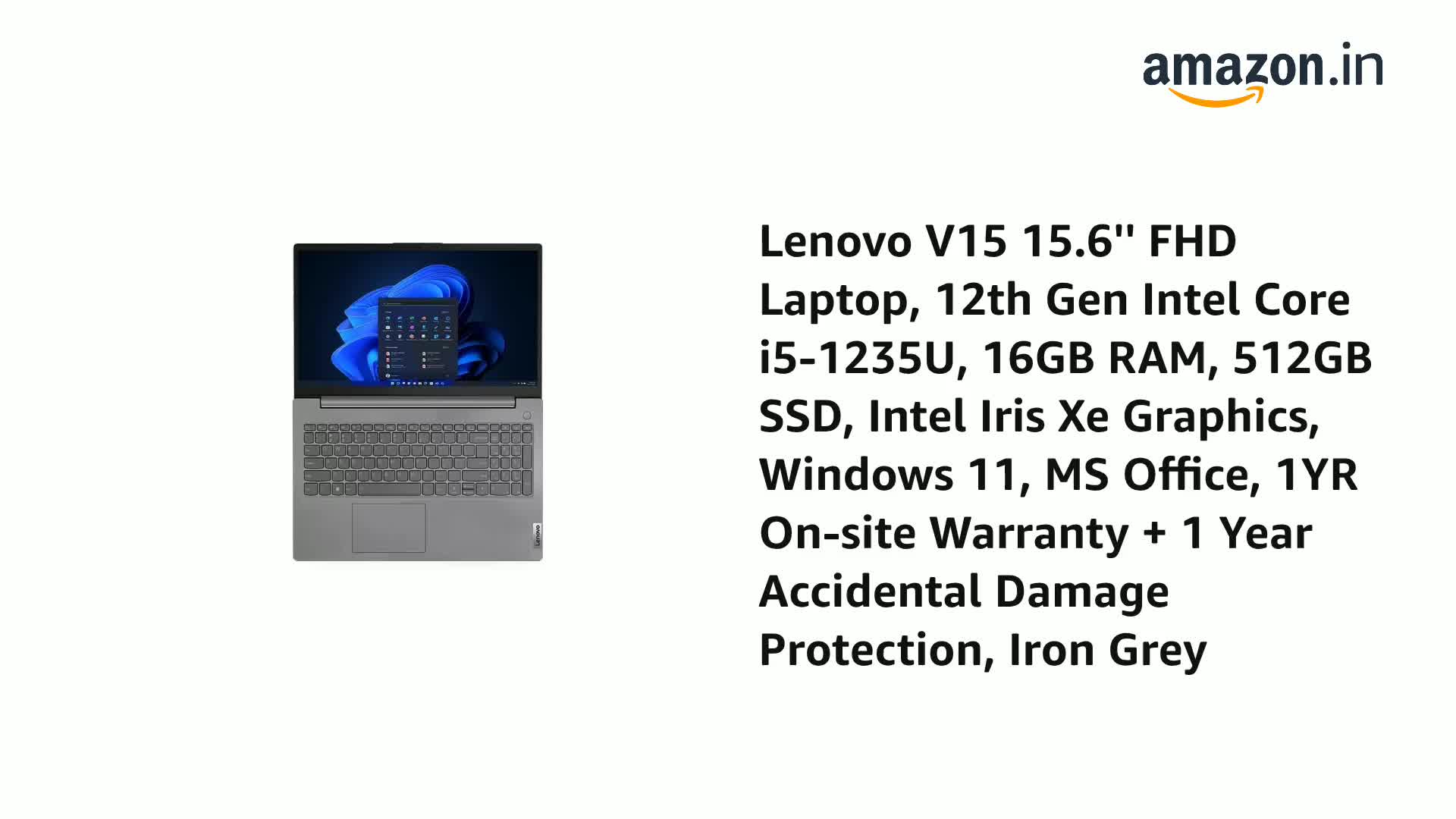 Lenovo V15 15.6'' FHD Laptop, 12th Gen Intel Core i5-1235U, 16GB