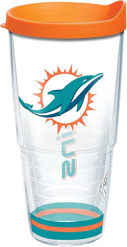 Tervis Made in USA Double Walled NFL Miami Dolphins Arctic Insulated Tumbler Cup Keeps Drinks Cold & Hot, 24oz, Clear