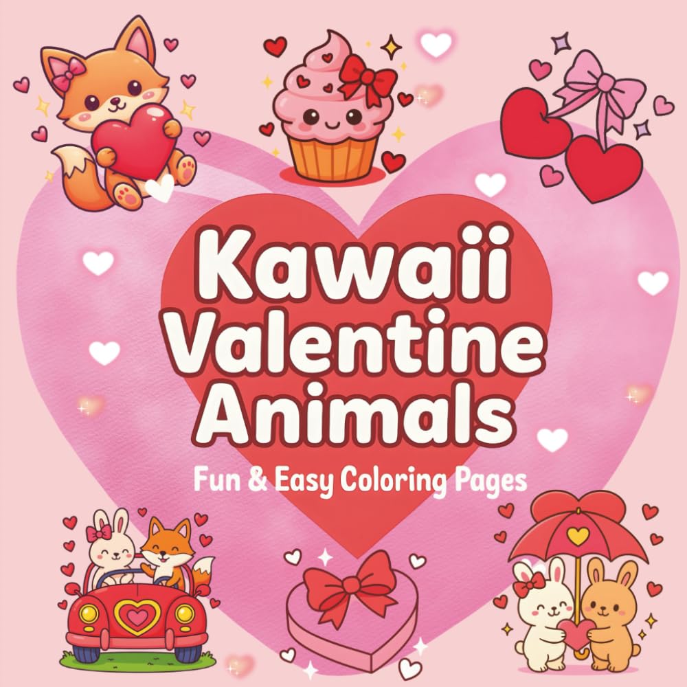 Kawaii Valentine Animals: Fun & Easy Coloring Pages: Sweet & Simple Coloring Pages Full of Love for kids, teens and adults. Paperback