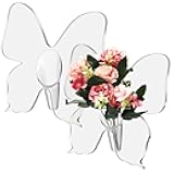 Ninehaoou 2 Pack Clear Acrylic Butterfly Frame Vase 8.6 x 8.6 Inch Acrylic Unique Decorative Flower Vase for Centerpieces Christmas Bookshelf Desktop Bedroom Office Wedding Decorate Warming Gift