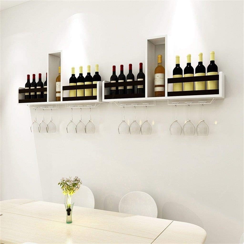 Wine Racks Free Standing Wooden Wall-Mounted Cabinet, Vintage Champagne Bottle Storage Shelf, Holds 8 Wine Bottles and 6 Glasses, L80xD14.5xH41cm (Color : Brown)