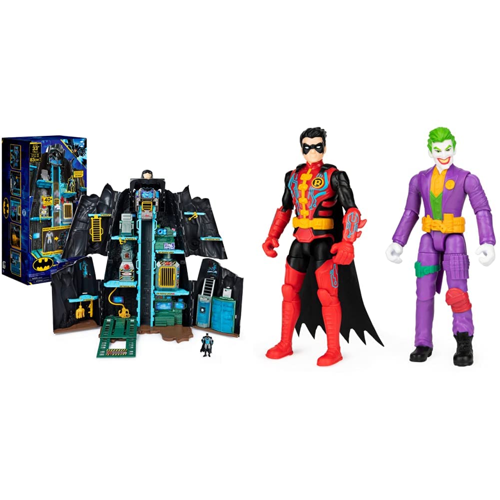 DC Comics Batman, Bat-Tech Batcave, Giant Transforming Playset with Exclusive 4” Batman Figure and 4" Robin and The Joker Figures