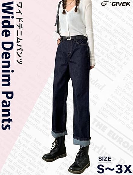 Amazon | [GIVEK] デニム ワイドパンツ レディース ジーンズ ハイ