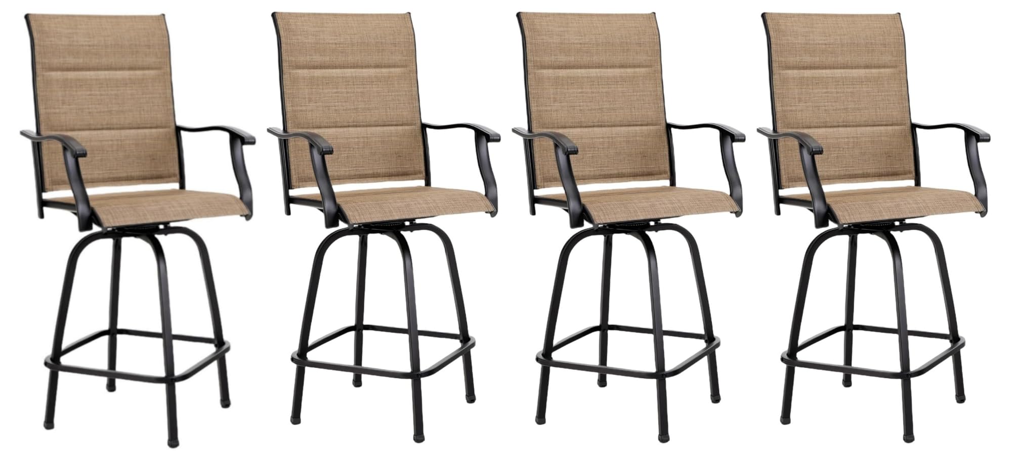 MFSTUDIO Outdoor Bar Stools Set of 4, Swivel Bar Height Patio Chairs Outdoor Barstools High Top Patio Swivel Bar Chairs, Padded Textilene Stools for