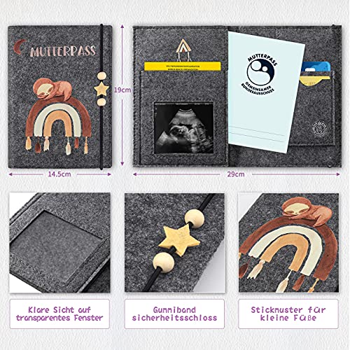 Marvelights Mutterpasshülle aus Filz für Deutschen Mutterpass – Geschenk für Schwangere und werdende Mütter (Regenbogen) – Ansicht 3