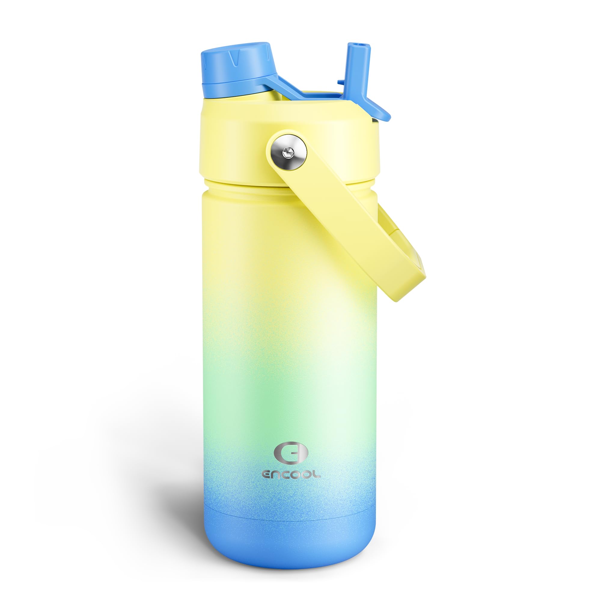 ENCOOL Insulated Water Bottle with Straw Stainless Steel Water Bottle, Leak-Proof, BPA-Free, Double Wall Vacuum Keeps Cold for 24 Hours for Sports, Travel, School (18 oz, Soft Lagoon)