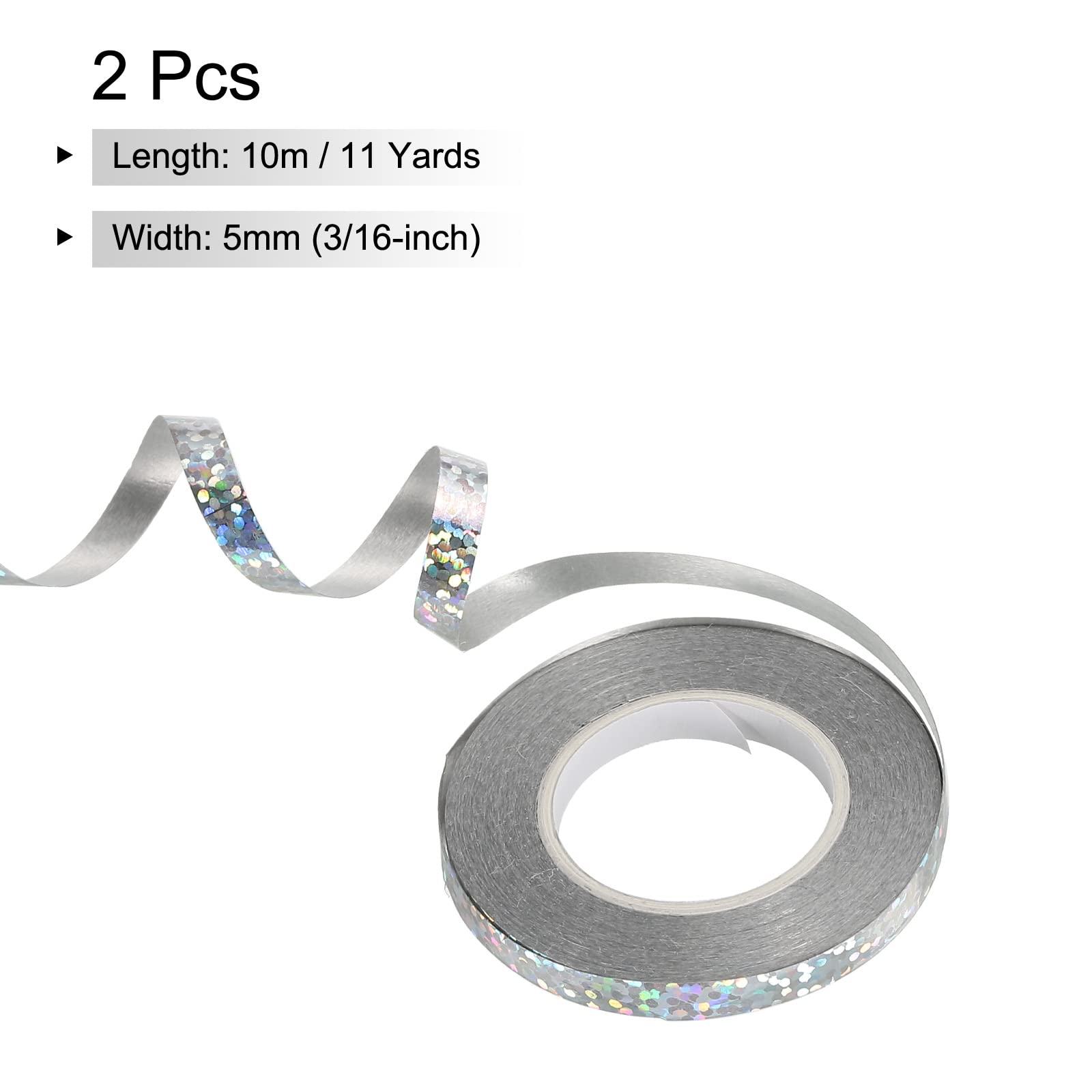 PATIKIL 2pcs Curling Ribbon Crimped Balloon String 5mm Laser Metallic Shiny 10m Iridescent for Party Decoration Gift Wrapping Crafts Florist Silver - Image 2