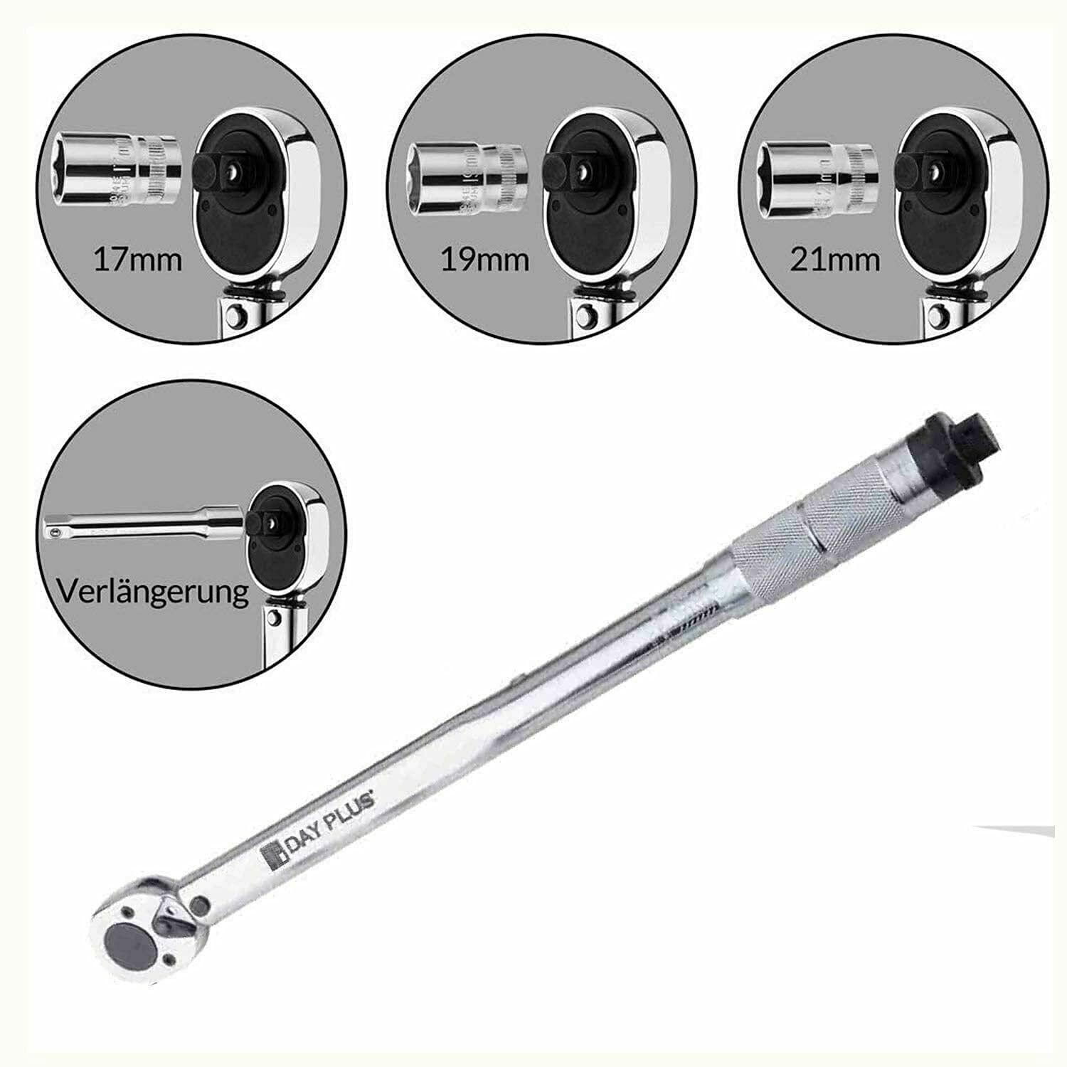 Klucz dynamometryczny 1/2" 0,5 cala z grzechotką, kwadratowym napędem 28-210 Nm Klucz do nakrętek kół z zestawem nasadek 17 mm 19 mm 21 mm, listwą ExBar i schowkiem, zestawem do konserwacji roweru s