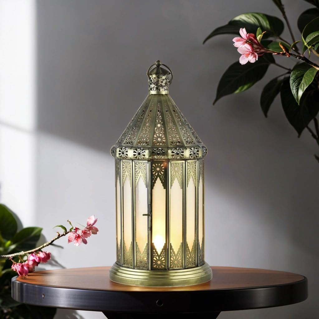 Orientalische Laterne Lilaf Deko aus Metall und Glas in Weiß 40 cm
